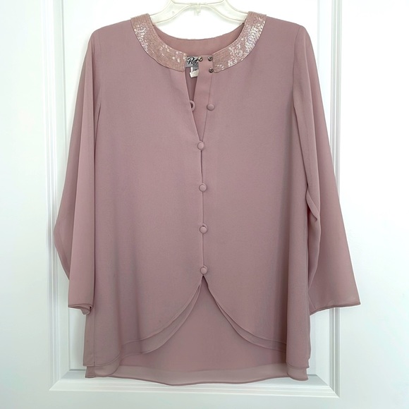 Patra 2-piece dress in dusky mauve with beaded collar - Picture 1 of 6